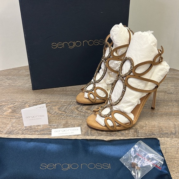 NEW Sergio Rossi FARRAH Crystal Embellished Caged Suede Heels EU 39 US 8.5 - Picture 11 of 14